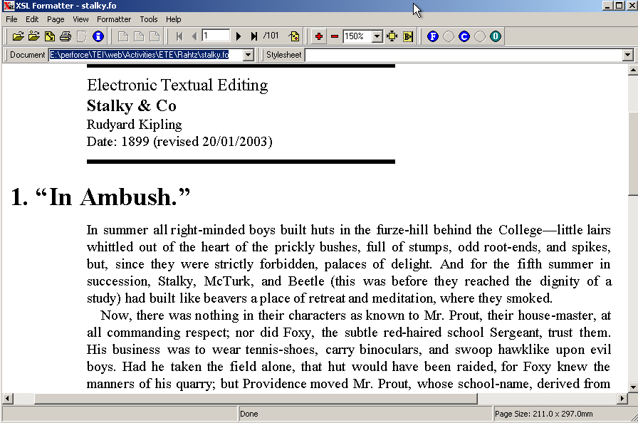 TEI document converted to XSL FO and then PDF using Antenna
       House
XSL Formatter