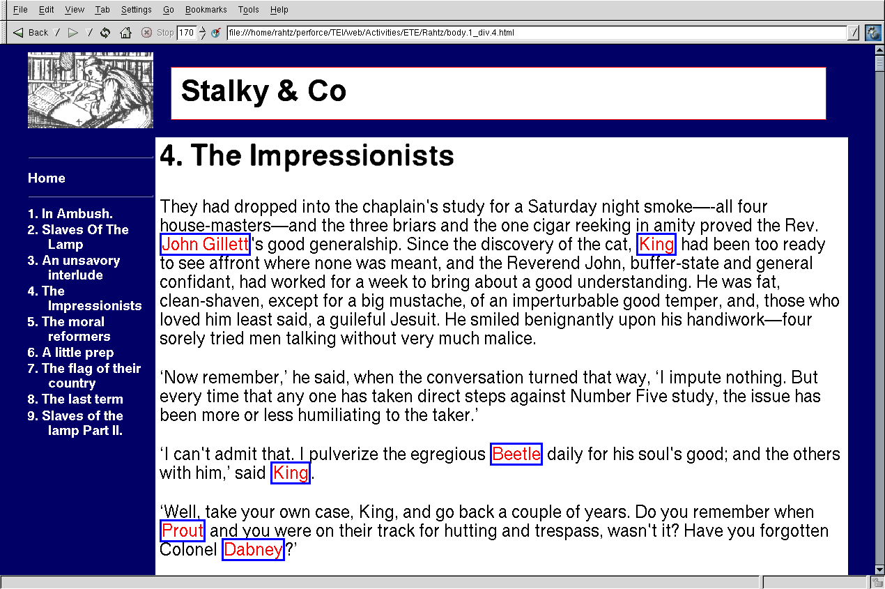 Web rendition of TEI document highlighting names