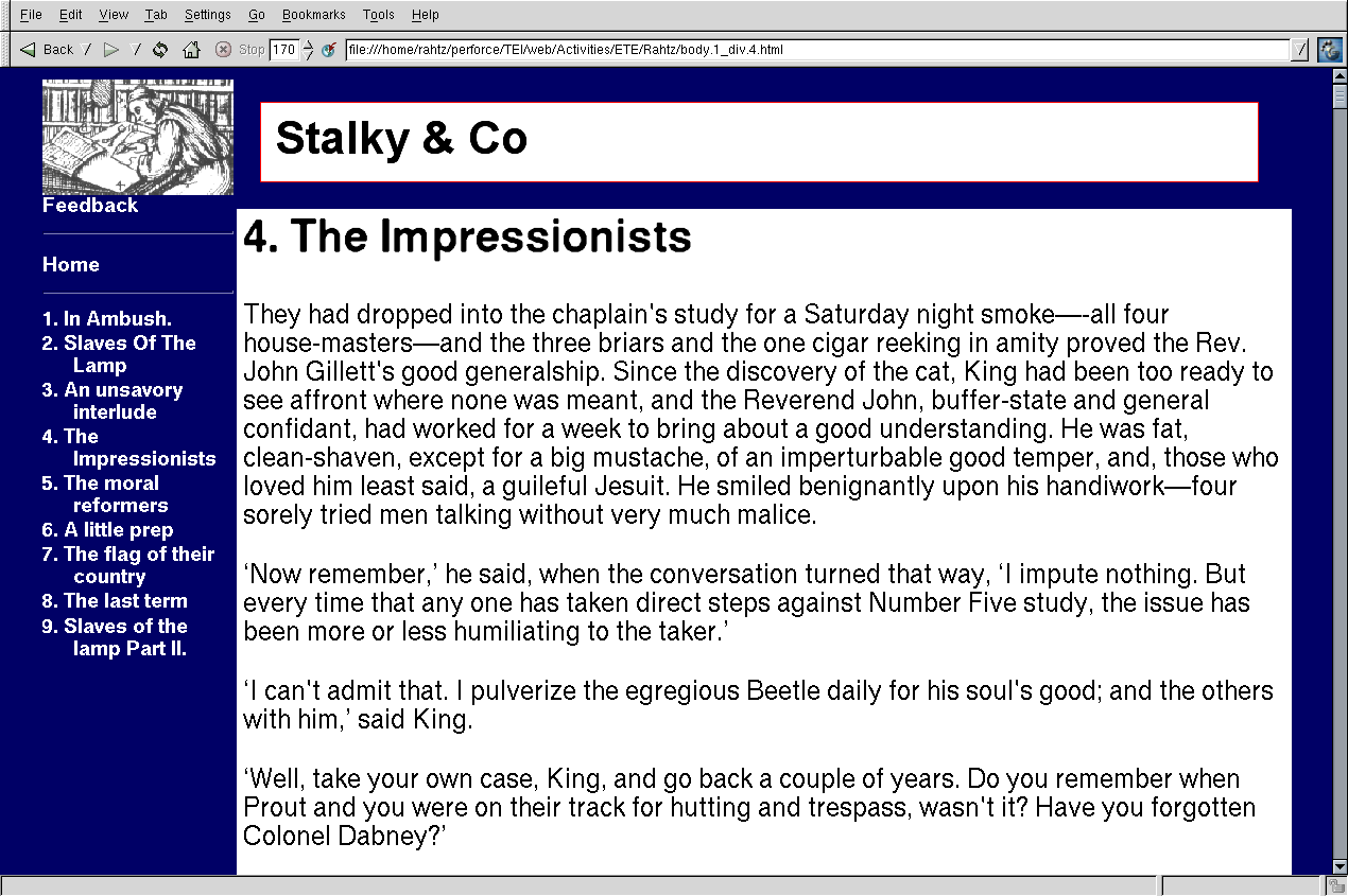 Multi-part web rendition of TEI document
