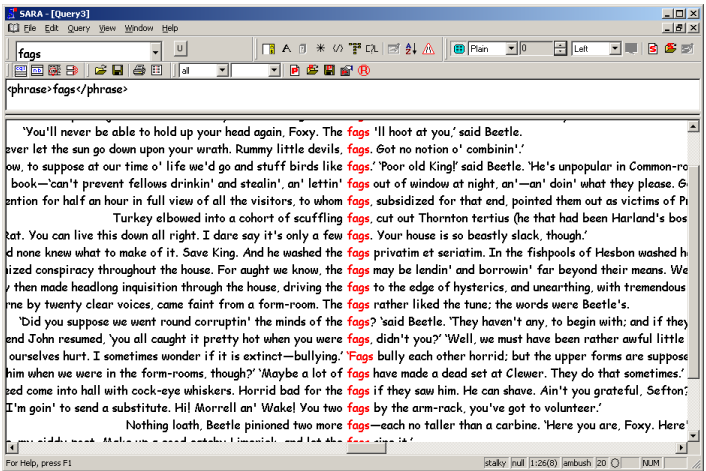 Xaira, word concordance