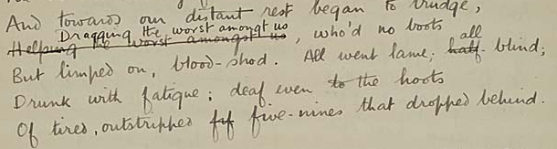 Detail from autograph manuscript
in the English Faculty Library, Oxford University.