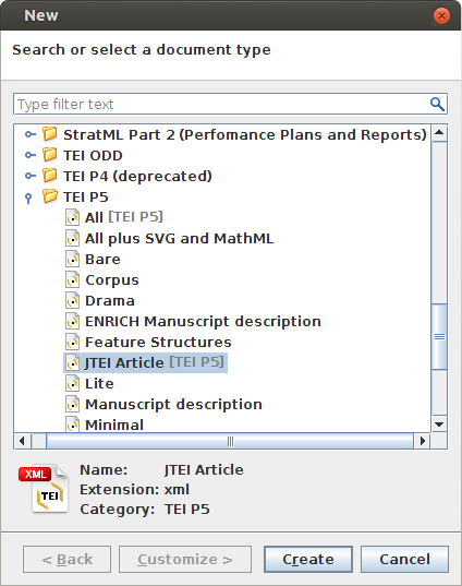 Selecting the  template in Oxygen.